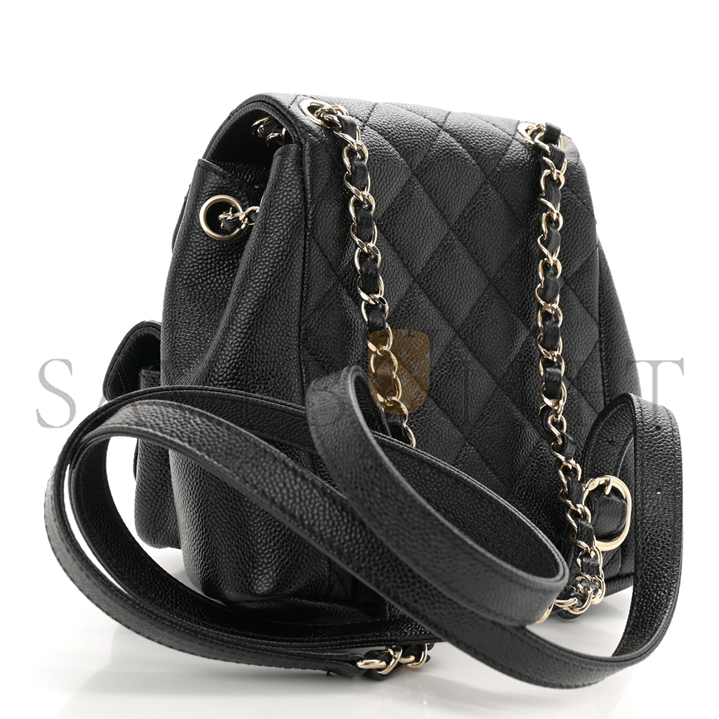 CHANEL MASTER SHINY CAVIAR QUILTED SMALL DUMA POCKETS DRAWSTRING BACKPACK BLACK (17.5*16.5*10cm)